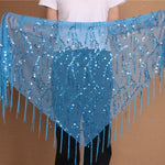 Belt for Belly Dance - Beaded  Belly Dancer Hip Scarf with Coins, Fringe, and Triangle Design - DancerInn Sky-Blue-One-size - 32254480220343 - 32254480220343