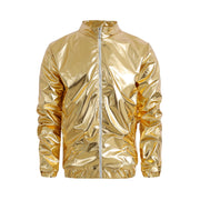 Metallic Bomber Jacket - Shiny Hip Hop Leather Jackets for Men Lightweight Silver Rave Disco Party Costume - DancerInn