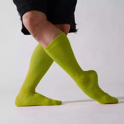 Dancer Socks for Mens Pilates Socks Non-Slip Cotton Elastic Mid-Calf Dancing Socks for Yoga, Fitness, Ballet, Modern Dance - DancerInn Yellow-B-One-Size