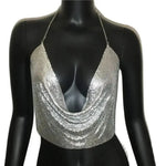 Backless Sequin Crop Tops Sexy Metallic Gold Silver Tanks for Women Summer Beach Club Fashion - DancerInn - 27305016131767 - 27305016131767