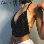 Backless Sequin Crop Tops Sexy Metallic Gold Silver Tanks for Women Summer Beach Club Fashion - DancerInn - 27305016492215 - 27305016492215