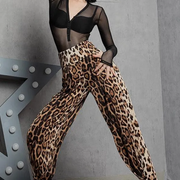 Black Dance Pants - Leopard Wide Leg Pants for Women Latin, Samba, Tango Performance - DancerInn Leopard 2 / L