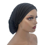 Women’s Glitter Pleated Full Body Turban Cap Muslim Headscarf African Headpiece - DancerInn - 26804127563959 - 26804127563959