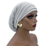 Women’s Glitter Pleated Full Body Turban Cap Muslim Headscarf African Headpiece - DancerInn - 26804125237431 - 26804125237431