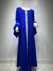 Loose Muslim Arabic Islamic Kaftan Dresses with Golden Ribbon Embroidery for Women - DancerInn