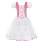 Girls Ballet Dress - Romantic Pink Professional Ballet Tutu Dress with TullePuff Sleeves for Kids Gymnastics Ballerina Dance - DancerInn - 32808966881463 - 32808966881463