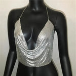 Backless Sequin Crop Tops Sexy Metallic Gold Silver Tanks for Women Summer Beach Club Fashion - DancerInn - 27305016164535 - 27305016164535