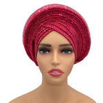 Women’s Sequined Turban Cap African Auto Gele Headtie Nigerian Wedding Head Wrap - DancerInn - 26807418519735 - 26807418519735