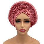 Women’s Sequined Turban Cap African Auto Gele Headtie Nigerian Wedding Head Wrap - DancerInn - 26807418224823 - 26807418224823