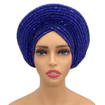 Women’s Sequined Turban Cap African Auto Gele Headtie Nigerian Wedding Head Wrap - DancerInn - 26807418290359 - 26807418290359