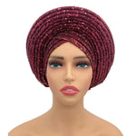 Women’s Sequined Turban Cap African Auto Gele Headtie Nigerian Wedding Head Wrap - DancerInn - 26807418257591 - 26807418257591