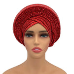 Women’s Sequined Turban Cap African Auto Gele Headtie Nigerian Wedding Head Wrap - DancerInn - 26807418486967 - 26807418486967
