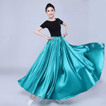 Spanish Skirt - Satin Long Dance Flamenco Skirts with Elastic Waist Big Swing Hem for Belly Dancing - DancerInn - 34689841660087 - 34689841660087