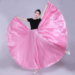 Spanish Skirt - Satin Long Dance Flamenco Skirts with Elastic Waist Big Swing Hem for Belly Dancing - DancerInn pink / XL / 720° 38.52 - 34689840644279 - 34689840644279