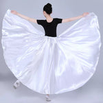 Spanish Skirt - Satin Long Dance Flamenco Skirts with Elastic Waist Big Swing Hem for Belly Dancing - DancerInn - 34689841004727 - 34689841004727