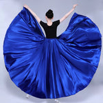 Spanish Skirt - Satin Long Dance Flamenco Skirts with Elastic Waist Big Swing Hem for Belly Dancing - DancerInn - 34689841529015 - 34689841529015