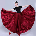 Spanish Skirt - Satin Long Dance Flamenco Skirts with Elastic Waist Big Swing Hem for Belly Dancing - DancerInn - 34689840414903 - 34689840414903