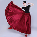 Spanish Skirt - Satin Long Dance Flamenco Skirts with Elastic Waist Big Swing Hem for Belly Dancing - DancerInn - 34689840447671 - 34689840447671