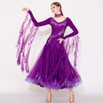 Women Dress with Rhinestones - Long Sleeve Rhinestone Dress for Ballroom Waltz Rumba Dance - 35144103592119 - 35144103592119