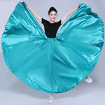 Spanish Skirt - Satin Long Dance Flamenco Skirts with Elastic Waist Big Swing Hem for Belly Dancing - DancerInn deep green / XL / 720° 38.52 - 34689841561783 - 34689841561783