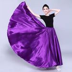 Spanish Skirt - Satin Long Dance Flamenco Skirts with Elastic Waist Big Swing Hem for Belly Dancing - DancerInn - 34689841103031 - 34689841103031