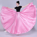 Spanish Skirt - Satin Long Dance Flamenco Skirts with Elastic Waist Big Swing Hem for Belly Dancing - DancerInn - 34689840677047 - 34689840677047