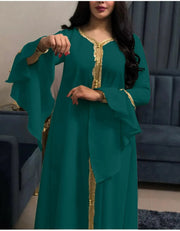Loose Muslim Arabic Islamic Kaftan Dresses with Golden Ribbon Embroidery for Women - DancerInn