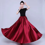 Spanish Skirt - Satin Long Dance Flamenco Skirts with Elastic Waist Big Swing Hem for Belly Dancing - DancerInn - 34689840480439 - 34689840480439