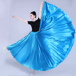 Spanish Skirt - Satin Long Dance Flamenco Skirts with Elastic Waist Big Swing Hem for Belly Dancing - DancerInn - 34689841365175 - 34689841365175