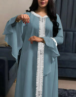 Loose Muslim Arabic Islamic Kaftan Dresses with Golden Ribbon Embroidery for Women - DancerInn - 26728282751159 - 26728282751159