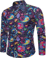 Mens Paisley Shirts - Long Sleeve Vintage Floral Hawaiian Shirts for  Men, Retro 70s Disco Button-Up Casual Hippie Ethnic Style - DancerInn YCZHJ20241928Y-5XL