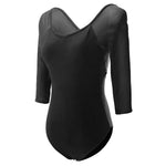 Leotard with Short Sleeves - Mesh Spliced Stretch Gymnastics Leotards for Women Dance - DancerInn Black Cotton / xxl 24.82 - 34765473677495 - 34765473677495