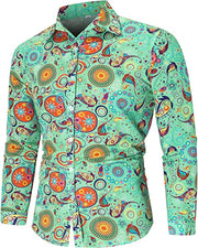 Mens Paisley Shirts - Long Sleeve Vintage Floral Hawaiian Shirts for  Men, Retro 70s Disco Button-Up Casual Hippie Ethnic Style - DancerInn YCZHJ202419291-5XL