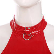 Women's Pole Dancing Costume Glossy Sleeveless T-Shirt Halter Neck Latin Bralette Crop Tops - DancerInn