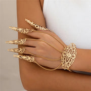 Claw Bracelet with Finger Chain - Vintage Lace Hand Harness Bracelet Black, Silver & Gold Gothic Jewelry - DancerInn Gold