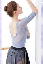 Leotard with Short Sleeves - Mesh Spliced Stretch Gymnastics Leotards for Women Dance - DancerInn - 34765473939639 - 34765473939639