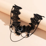 Gothic Choker Necklace with Crystal Beads - Vintage Black Lace Collar Necklace, Boho Victorian Goth Style - DancerInn  - 32264533967031 - 32264533967031