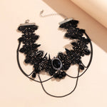Gothic Choker Necklace with Crystal Beads - Vintage Black Lace Collar Necklace, Boho Victorian Goth Style - DancerInn  - 32264533868727 - 32264533868727