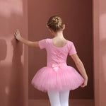 Long Sleeve Ballet Leotard with Skirt for Girls Toddler Kids Gymnastics Tutu Dress - DancerInn Pink Short Sleeve / XXL - 32863659786423 - 32863659786423