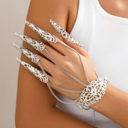 Claw Bracelet with Finger Chain - Vintage Lace Hand Harness Bracelet Black, Silver & Gold Gothic Jewelry - DancerInn Silver