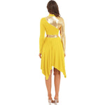 Modern Lyrical Dance Costume: Long Sleeve Worship Dress with Asymmetrical Design for Women - DancerInn - 25447678148791 - 25447678148791