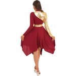 Modern Lyrical Dance Costume: Long Sleeve Worship Dress with Asymmetrical Design for Women - DancerInn - 25447677690039 - 25447677690039