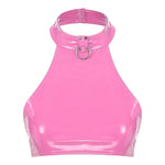 Women's Pole Dancing Costume Glossy Sleeveless T-Shirt Halter Neck Latin Bralette Crop Tops - DancerInn - 28257047642295 - 28257047642295