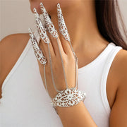 Claw Bracelet with Finger Chain - Vintage Lace Hand Harness Bracelet Black, Silver & Gold Gothic Jewelry - DancerInn