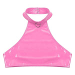 Women's Pole Dancing Costume Glossy Sleeveless T-Shirt Halter Neck Latin Bralette Crop Tops - DancerInn - 28257047740599 - 28257047740599