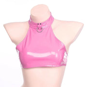 Women's Pole Dancing Costume Glossy Sleeveless T-Shirt Halter Neck Latin Bralette Crop Tops - DancerInn