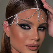 Rhinestne Headbands - Crystal Bridal Headpiece Bohemian Chain Forehead Jewelry for Indian Style Wedding Hair - DancerInn