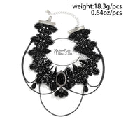 Gothic Choker Necklace with Crystal Beads - Vintage Black Lace Collar Necklace, Boho Victorian Goth Style - DancerInn