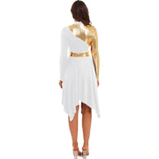 Modern Lyrical Dance Costume: Long Sleeve Worship Dress with Asymmetrical Design for Women - DancerInn