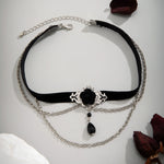 Gothic Choker Necklace with Crystal Beads - Vintage Black Lace Collar Necklace, Boho Victorian Goth Style - DancerInn  - 32264534130871 - 32264534130871